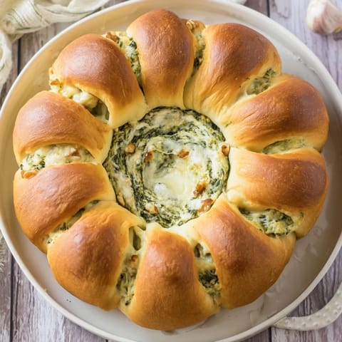 This savory Reindeer Antler Spinach Dip Ring features bubbling creamy spinach inside a soft pull-apart bread.
