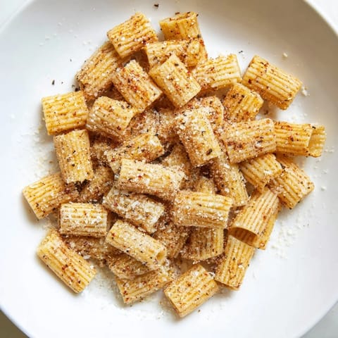Air-fried pasta chips tossed with Parmesan, a flavorful and easy recipe from start to finish.