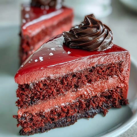 Close-up view of a slice from the Red Betty Boop Heart Cake, revealing velvety frosting layers and rich red cake crumbs on a dessert plate.  