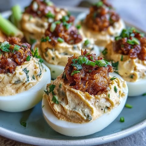 Deviled egg chicks with cute carrot beaks and peppercorn eyes on a serving platter.  
