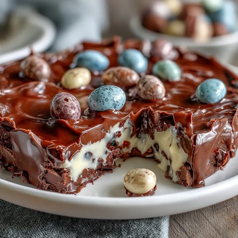 Festive Easter dessert: Pastel Chocolate Bark with Cadbury Eggs, featuring vibrant candy melts, sprinkles, and mini Cadbury eggs.