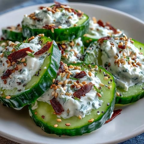 Viral cucumber salad with everything bagel seasoning, cool and creamy dressing.