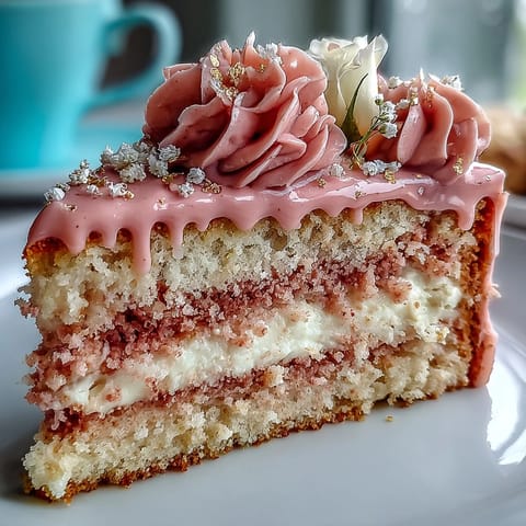 Taste the romance with this rosé velvet cake, adorned in edible gold.