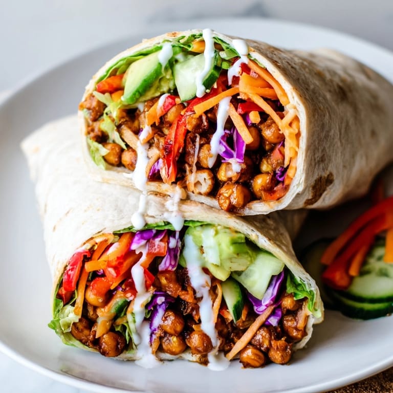Close-up of saucy, spiced chickpeas ready to be rolled into flavorful Cajun BBQ Chickpea Wraps.