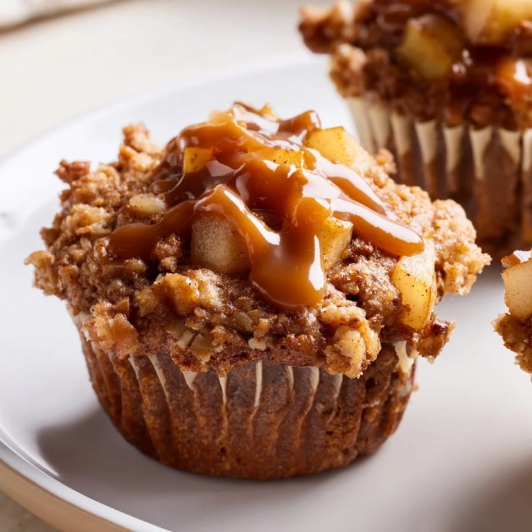 Fluffy cinnamon-spiced muffins filled with tender caramelized apples, perfect for dessert.  