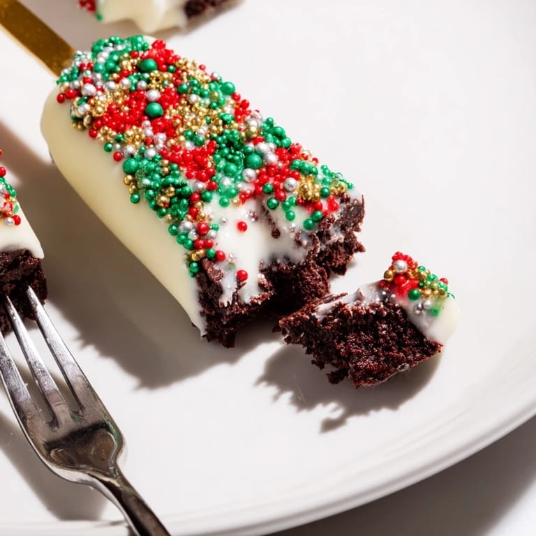 Irresistible festive Christmas cookie brownie sticks adorned with colorful holiday sprinkles.