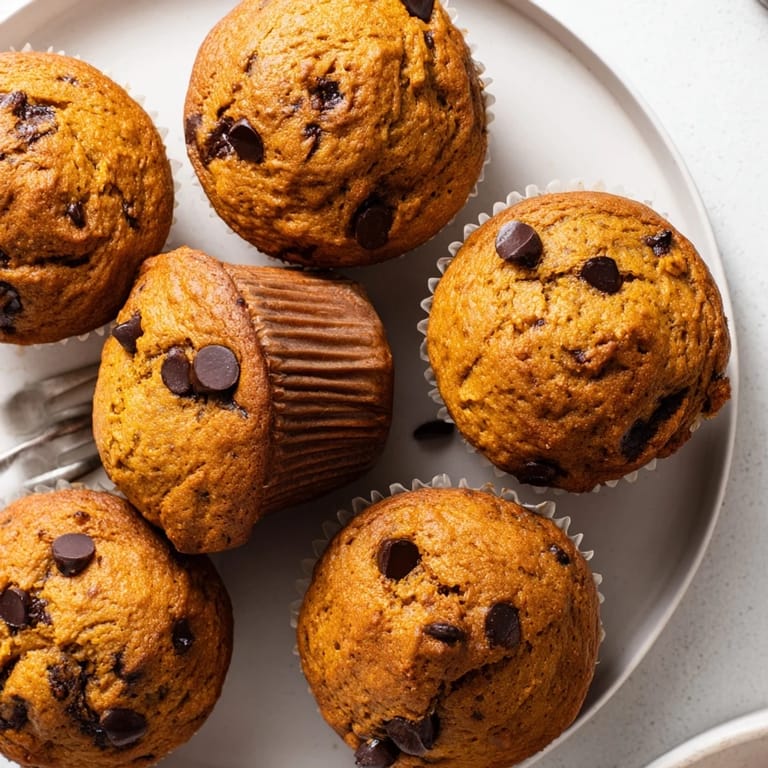 Delectable pumpkin chocolate chip muffins with a chewy texture and warm cinnamon aroma.