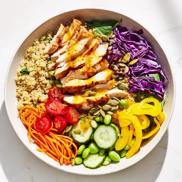 Nutritious healthy meal-prep bowls displaying colorful layers of protein and seasonal produce.
