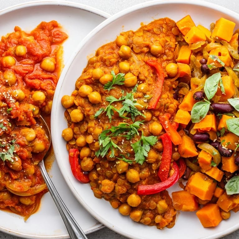 Aromatic Thai Red Lentil Curry bubbling with colorful vegetables and herbs, ready to serve.  