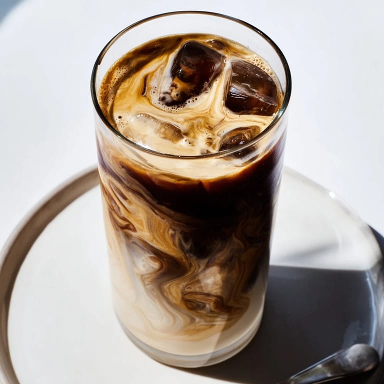 Refreshing tahini iced coffee blended with sweet maple syrup for a delightful sip.