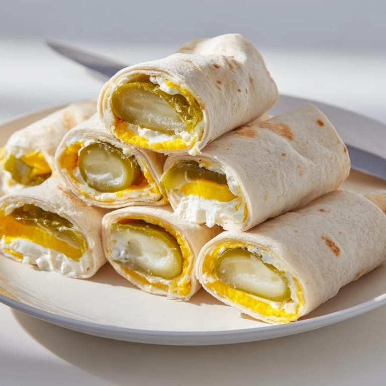 Inviting platter of Pickle-in-a-Blanket featuring dill pickles and cheddar cheese delights.