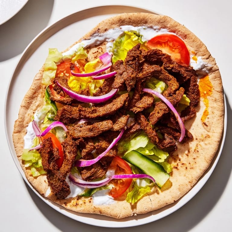 Savory beef shawarma wraps, filled with tender spiced beef and fresh herbs, perfect for lunch.