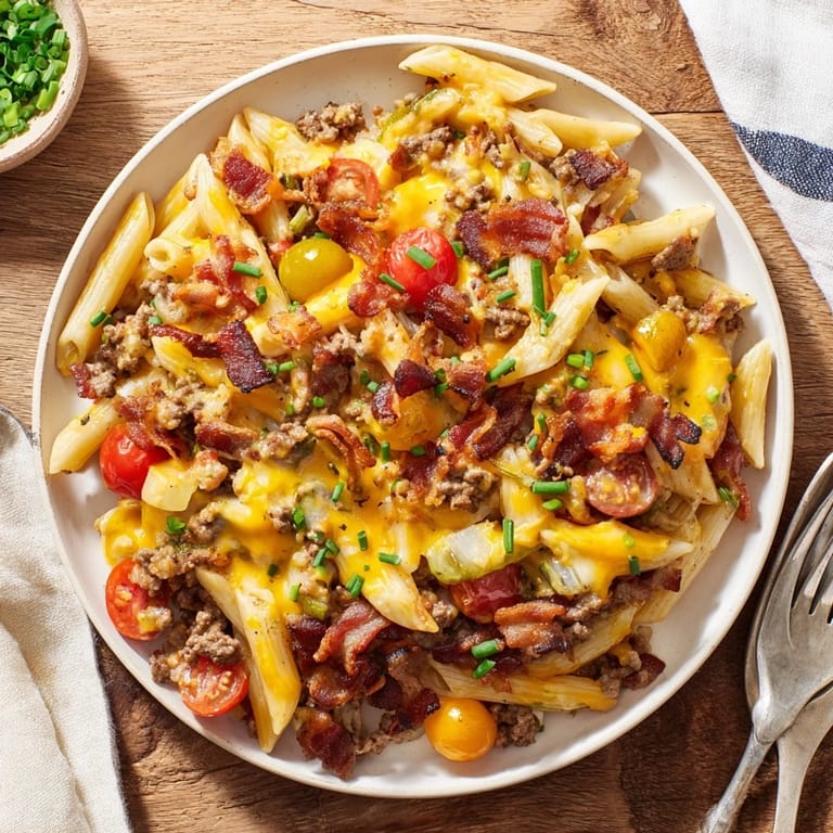 A bubbling, savory Bacon Cheeseburger Pasta Bake, perfect for a comforting weeknight meal.