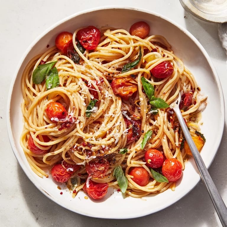 Quick and easy Lazy-Girl Pasta: Delicious Italian-inspired dish with red pepper flakes and grated Parmesan.