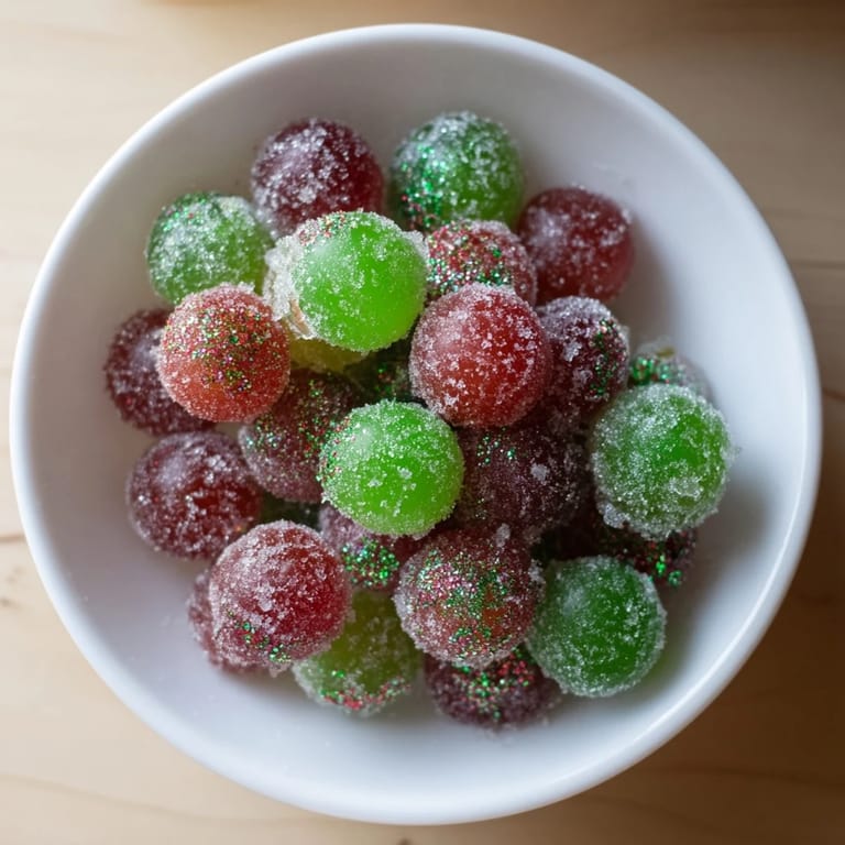 Cool, crunchy frozen grape treats, coated in sweet cinnamon sugar, ideal for a refreshing dessert.