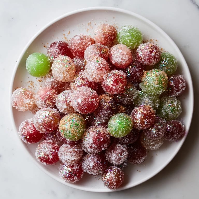 Vibrant red and green frozen grape treats ready with lemon and sugar for a perfect party snack.