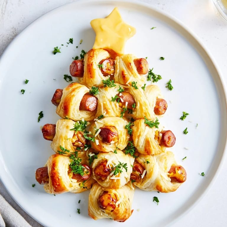 Perfectly baked Express Pigs in Blanket Christmas Tree, showcasing savory sausages in festive style.