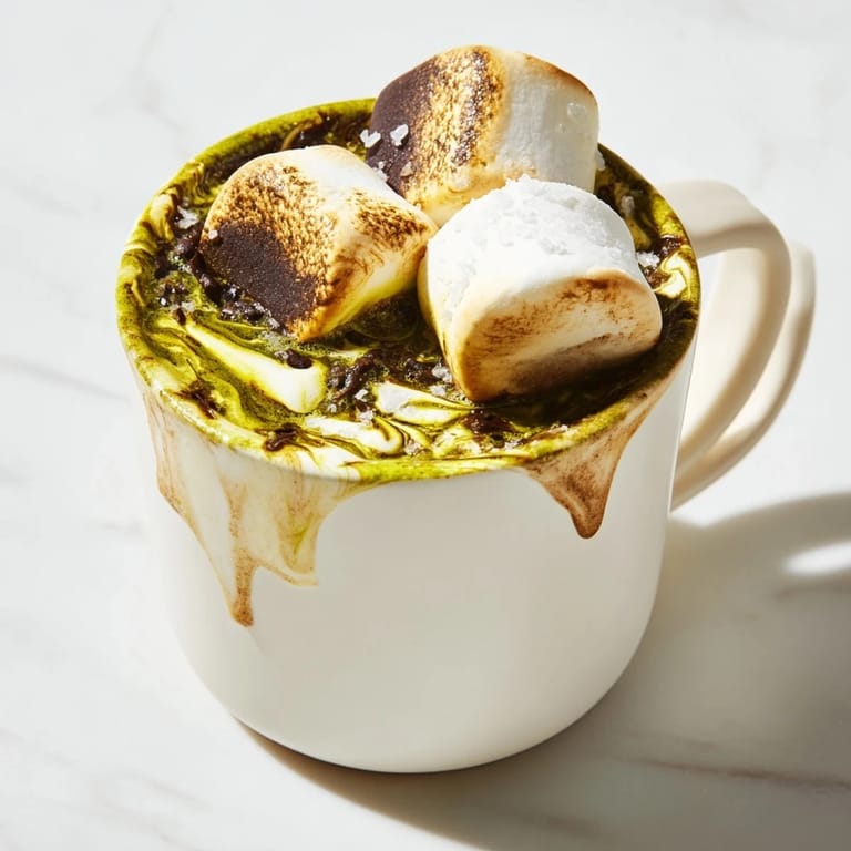 Imagine warm, earthy Toasted Marshmallow Campfire Matcha Hot Cocoa, a mug full of cozy, comforting flavors.