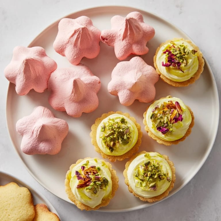 Beautiful Daisy Chain Dessert Tray presentation: Imagine the delicate pastel colors of these elegant sweets ready to serve.