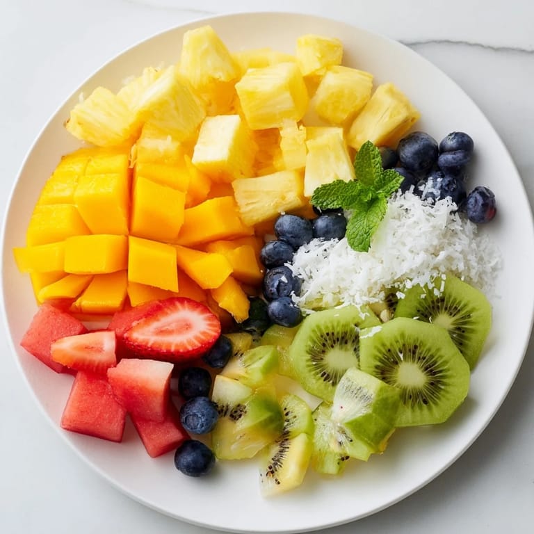 This easy, refreshing Tropical Pineapple Platter presents a healthy, colorful spread of fresh fruits.