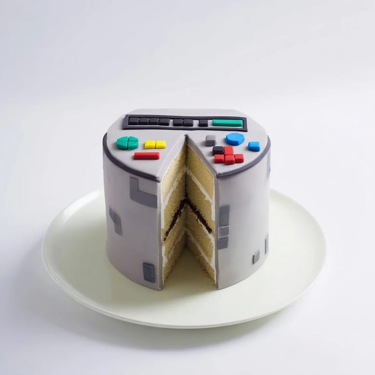 This homemade Pixel Video Game Controller Cake features pixelated fondant details, sure to delight any gamer.