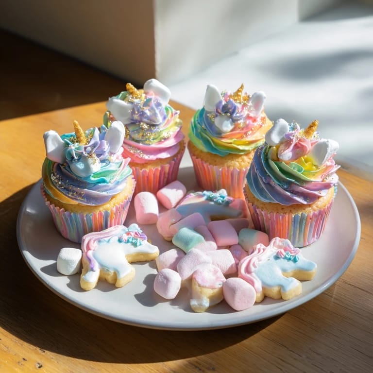 Imagine the charming Magical Unicorn Dessert Table featuring rainbow-frosted cupcakes and shimmering edible glitter.