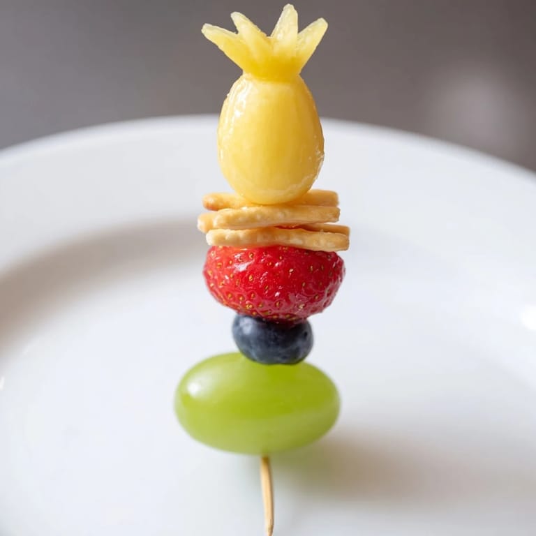 Vibrant Christmas Light Fruit Skewers with colorful fruit bulbs, perfect for a healthy snack platter.