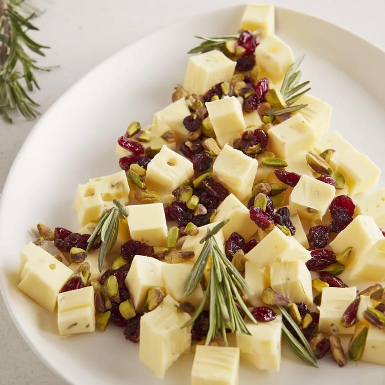 A holiday-ready Cranberry White Cheddar Tree, offering a delightful combination of sweet and savory flavors.