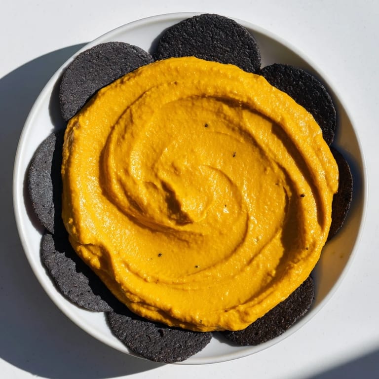 Enjoy this elegant Midnight Sun recipe: a stunning vegetarian appetizer of creamy dip and crackers.