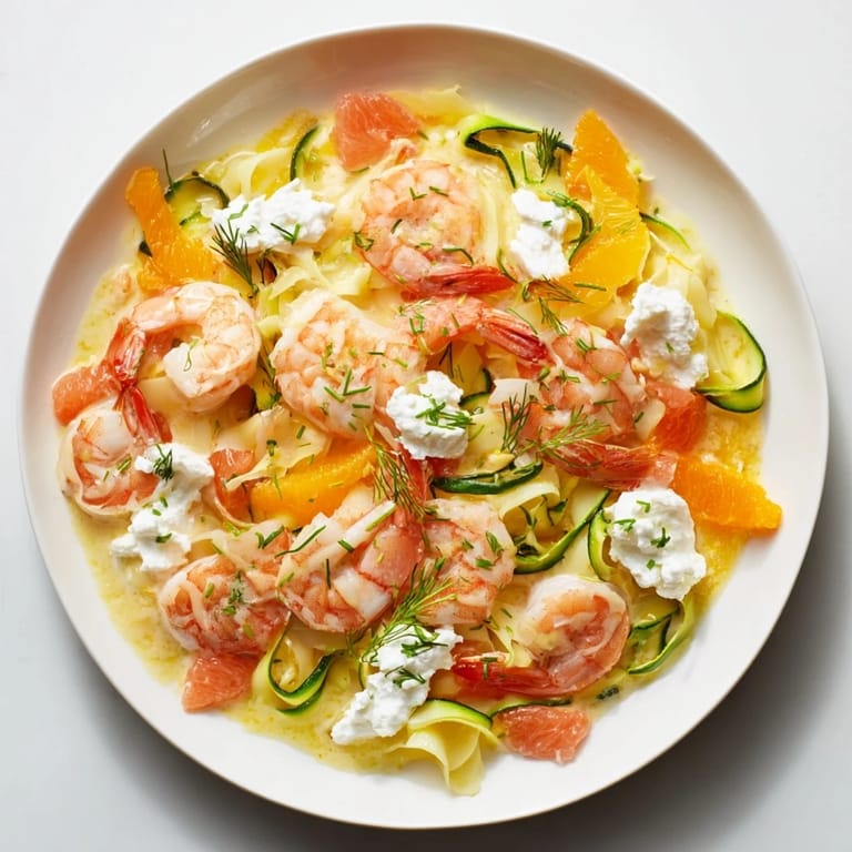 Delicious The Coral Reef: a beautiful arrangement of shrimp, oranges, and melted Gruyère, all bubbling.