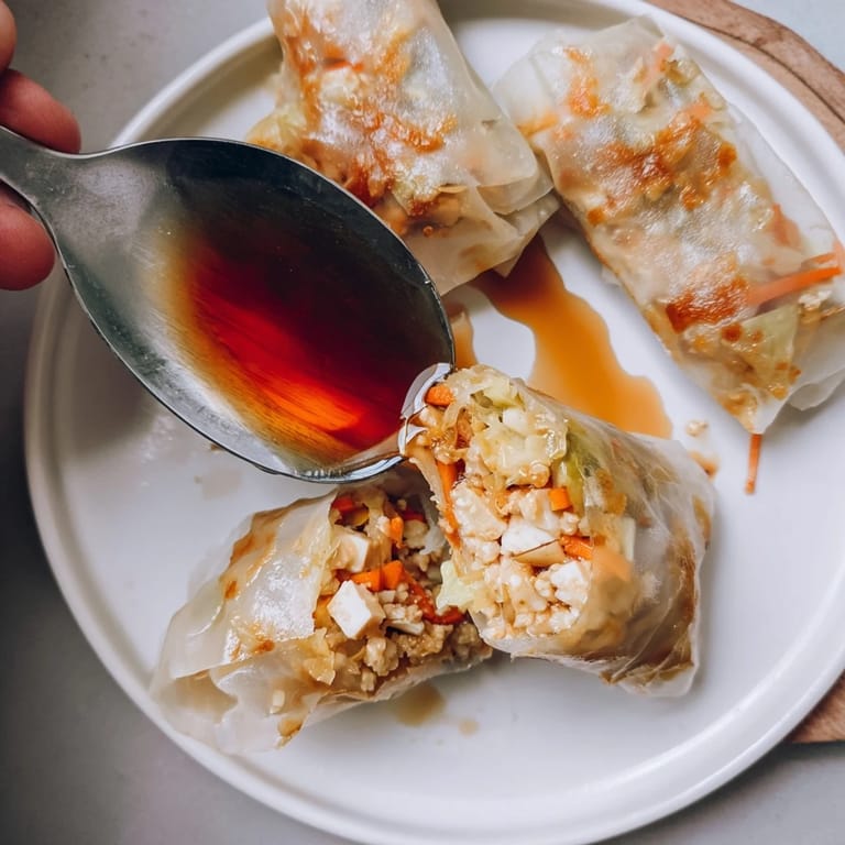 Steaming plate of crispy rice paper dumplings, boasting delicious flavor and appealing aroma, ready to eat.