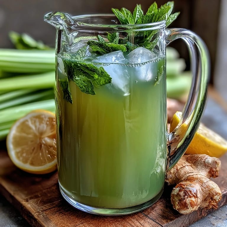 Refreshing Celery Ginger Lemon Juice with mint and a hint of agave.