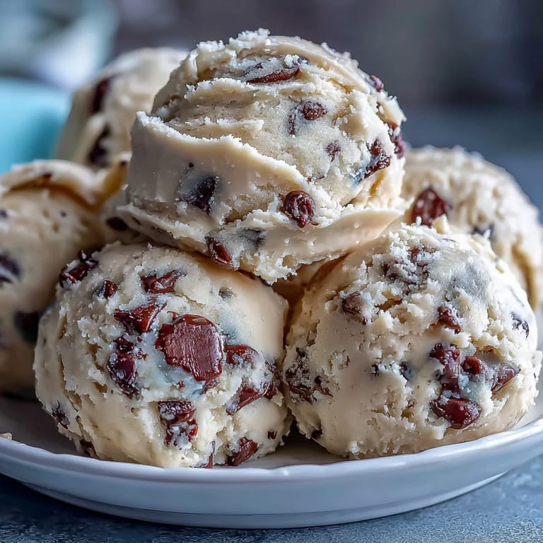 Golden-hued Greek Yogurt Cookie Dough mounded in a rustic bowl, featuring smooth buttery texture and rich chocolate chip speckles.