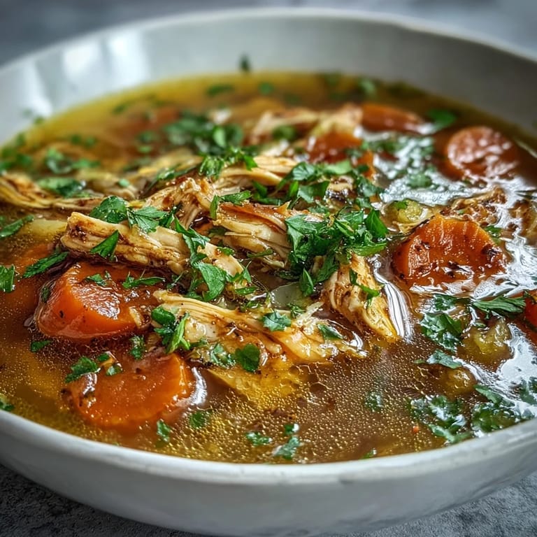 A ladle pouring nourishing Anti-Inflammatory Turmeric Chicken Soup over a bed of fluffy rice in a rustic bowl.