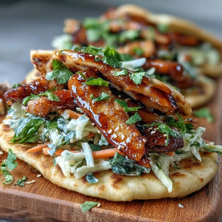 Honey Garlic Naan Chicken Tacos ready to serve with fresh lime wedges.
