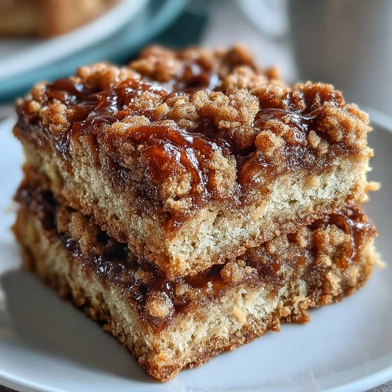Sliced view of High-Protein Cinnamon Swirl Coffee Cake Oats revealing a gooey cinnamon swirl and tender oat base.