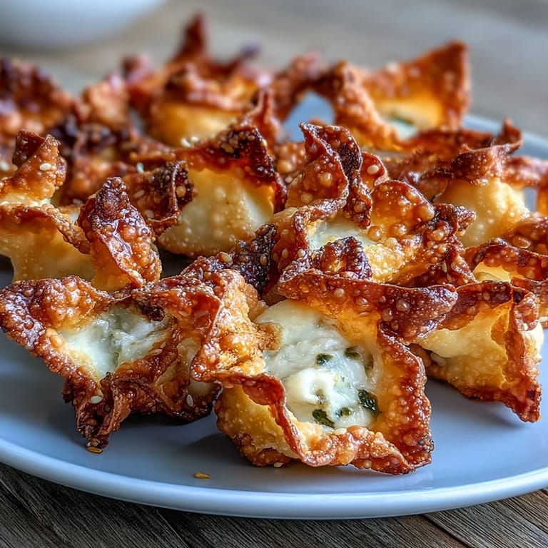 Delightful Asian-style wontons bursting with savory cream cheese filling, fried until crispy and paired with soy dipping sauce.