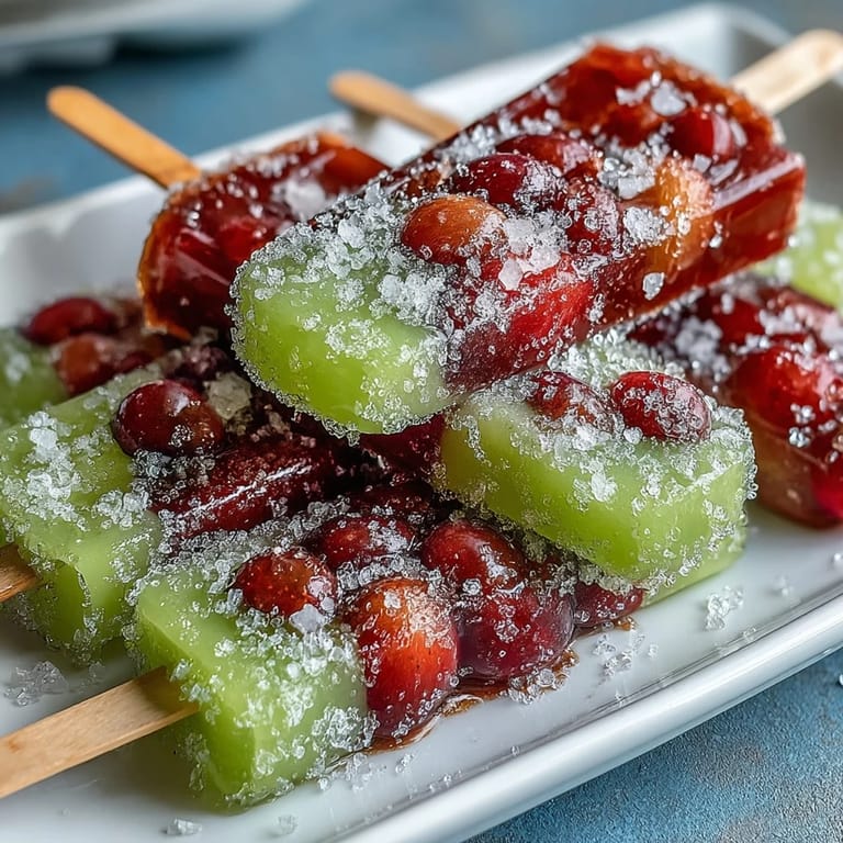 Sweet and tangy frozen grape skewers with lime sugar, perfect for cooling off on a hot day.  