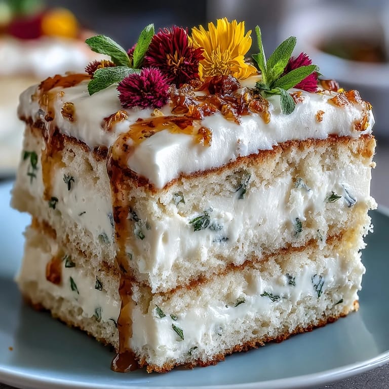 Delicate sponge cake layered with tangy lemon curd and decorated with pressed edible flowers, a beautiful centerpiece for spring gatherings.