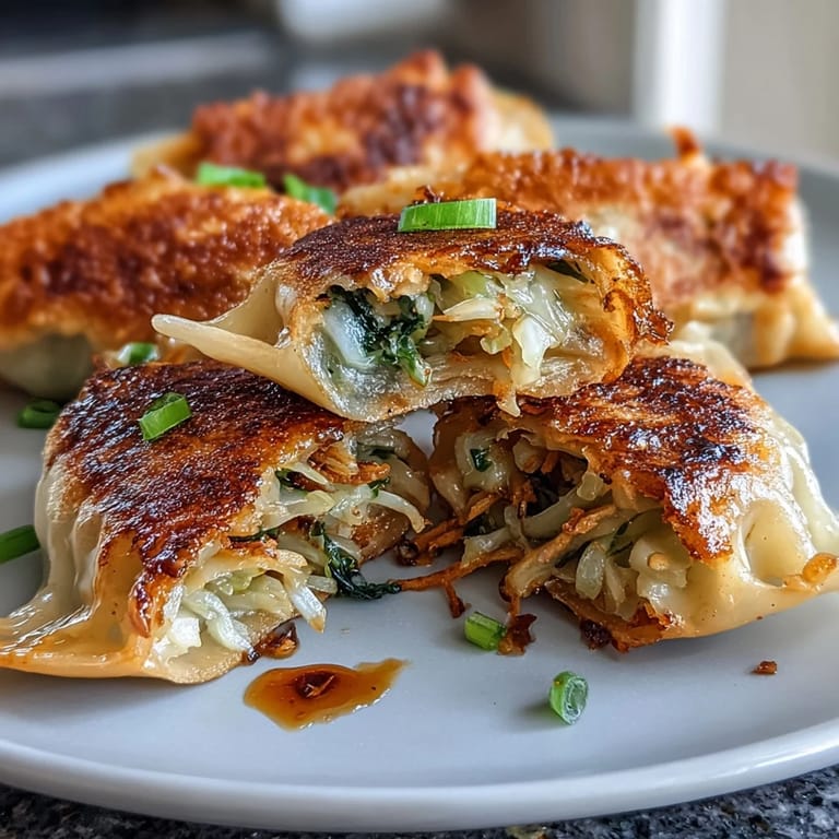 Savory cabbage dumplings with crispy bottoms, accompanied by spicy ginger soy sauce for dipping.