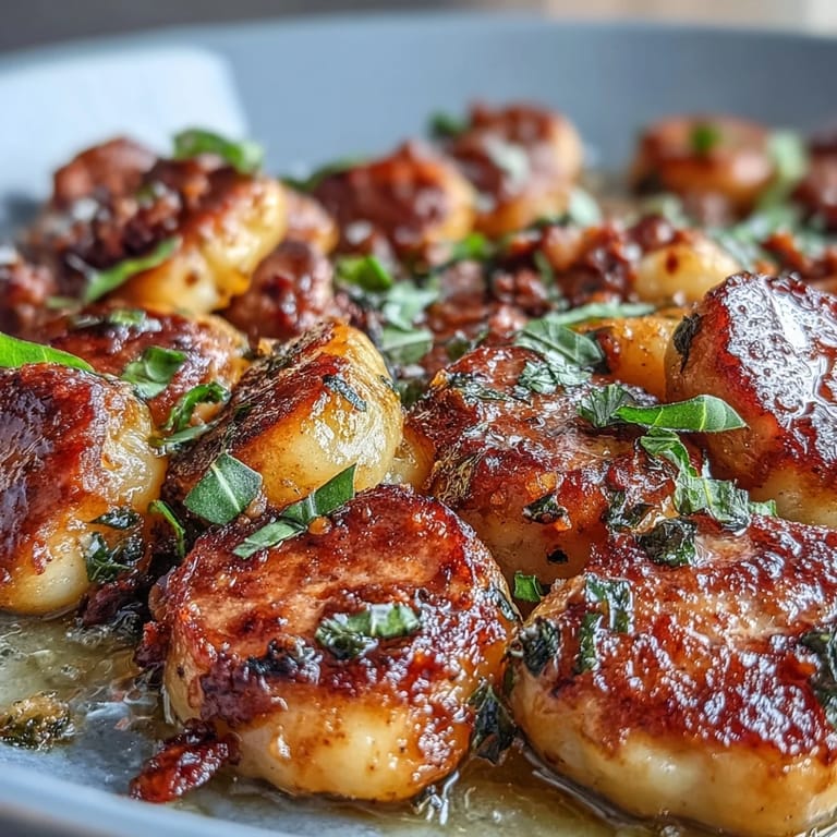 Crispy sheet pan gnocchi with smoky sausage and colorful bell peppers, finished with fresh basil and Parmesan for an easy dinner.