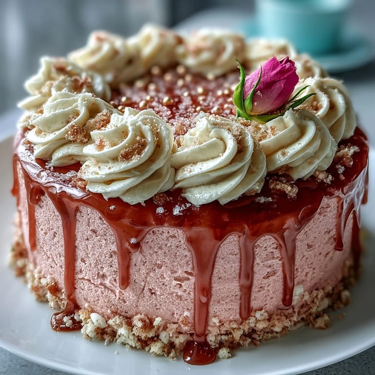 Gorgeous Bridal Shower Rosé Velvet Cake, adorned with a shimmering liquid gold finish.