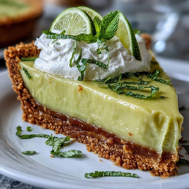 Refreshing no-bake key lime pie, chilled to perfection with a tangy lime filling.