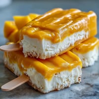 Creamy vegan mango coconut popsicles, a tropical dairy-free delight on a hot summer day.